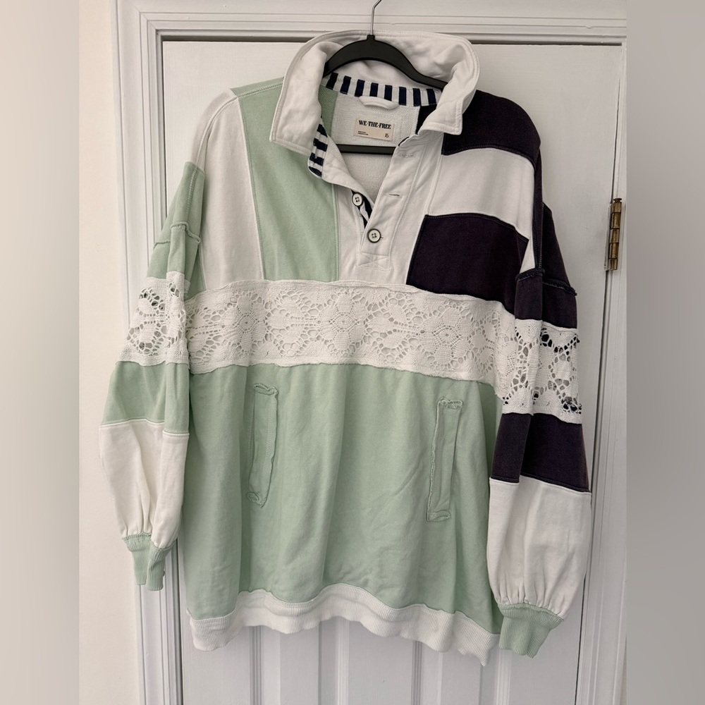 Free People Mint and Navy American Dream Polo - Size XS